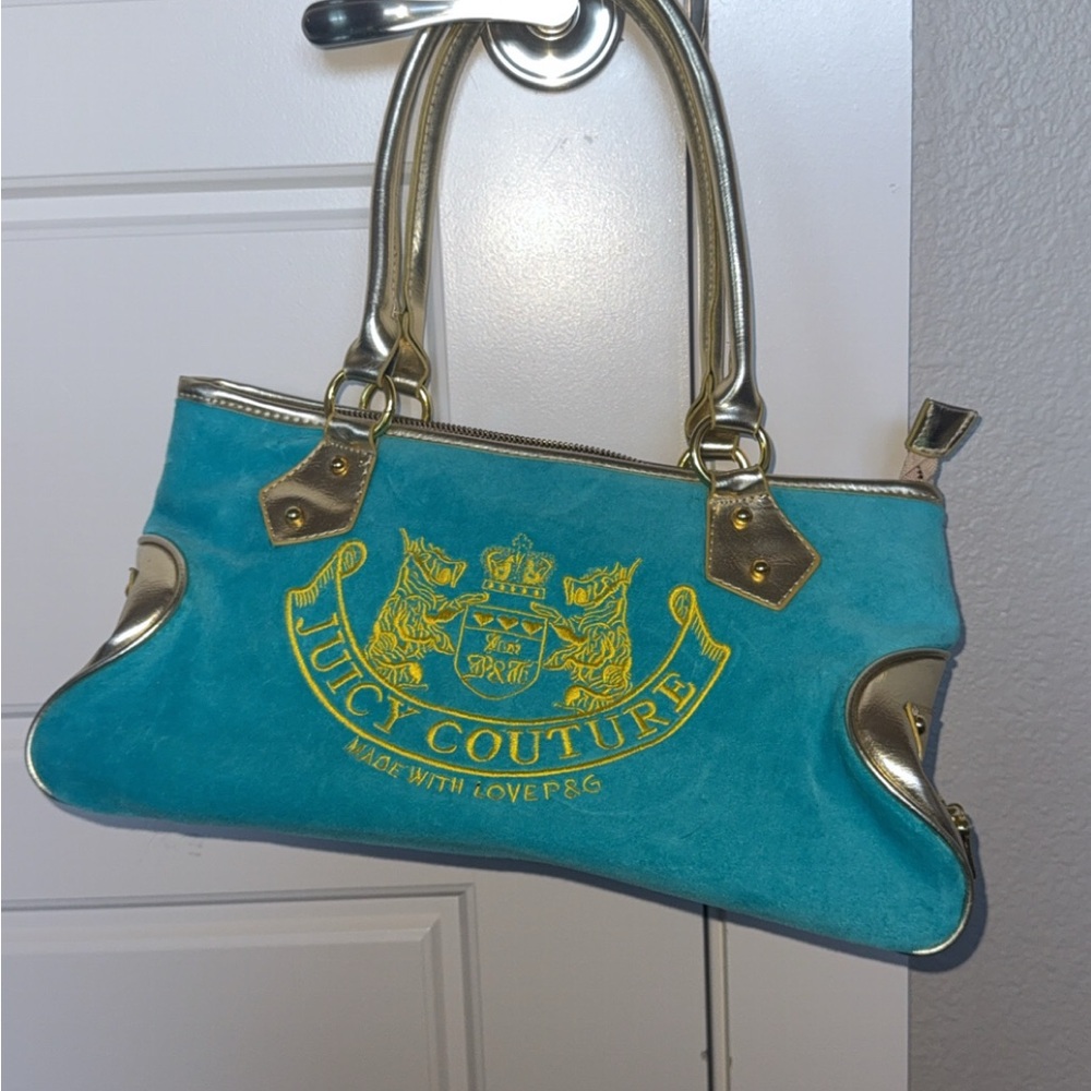 Juicy Couture Shoulder Hand Bag Teal Blue & Gold Contrast - Picture 2 of 7